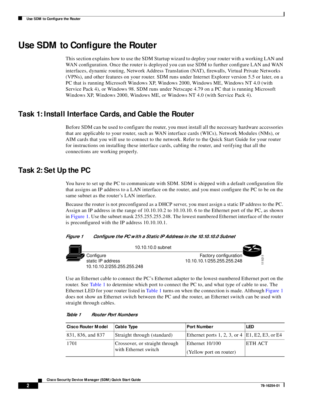 Cisco Systems 1701, 836, 837 Use SDM to Configure the Router, Task 1 Install Interface Cards, and Cable the Router 