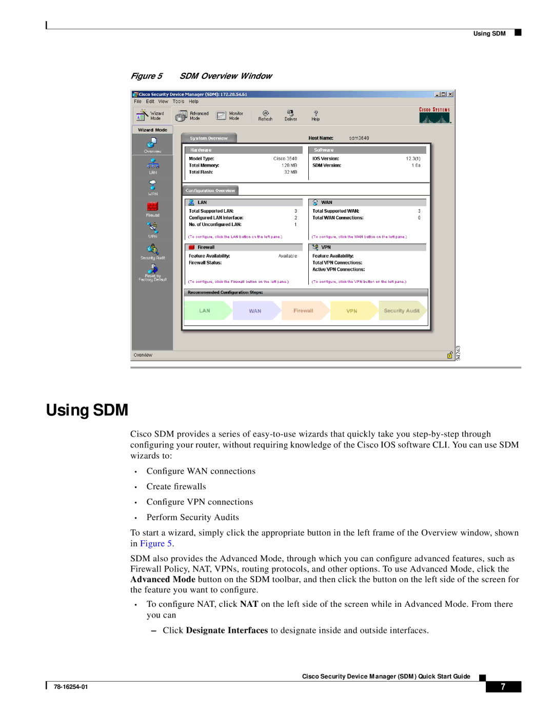 Cisco Systems 837, 836, 1701 quick start Using SDM, SDM Overview Window 