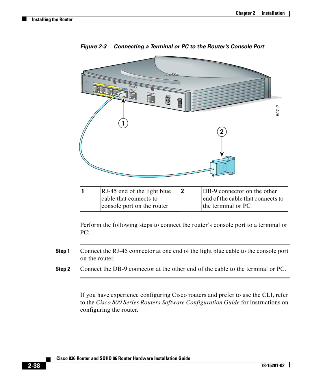 Cisco Systems 836, SOHO96 manual Connecting a Terminal or PC to the Router’s Console Port 