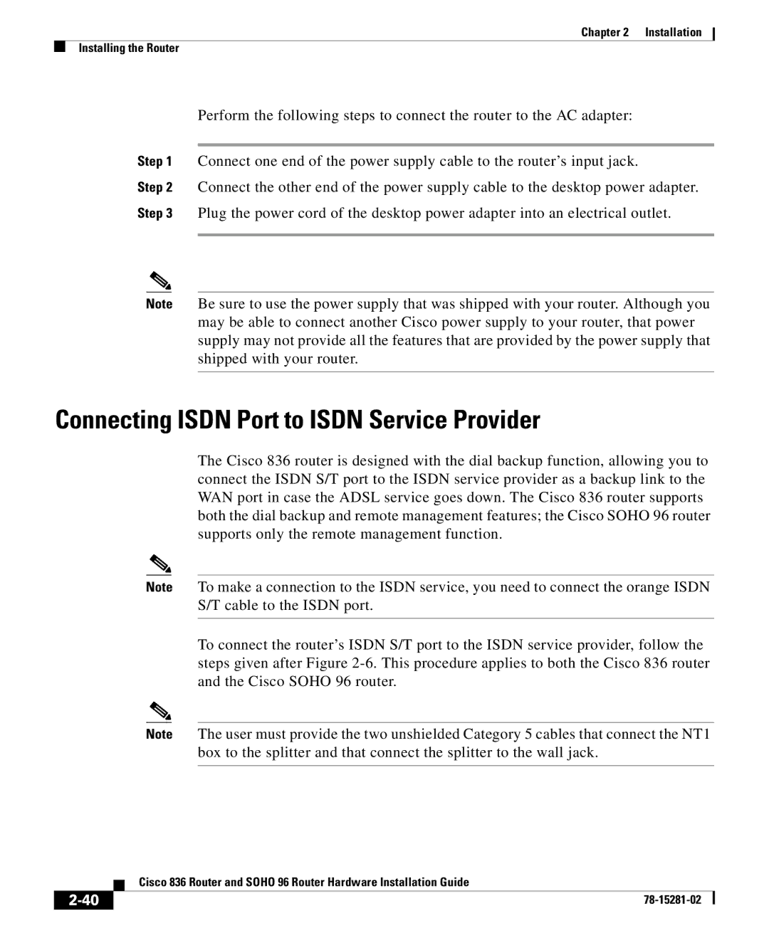 Cisco Systems 836, SOHO96 manual Connecting Isdn Port to Isdn Service Provider 