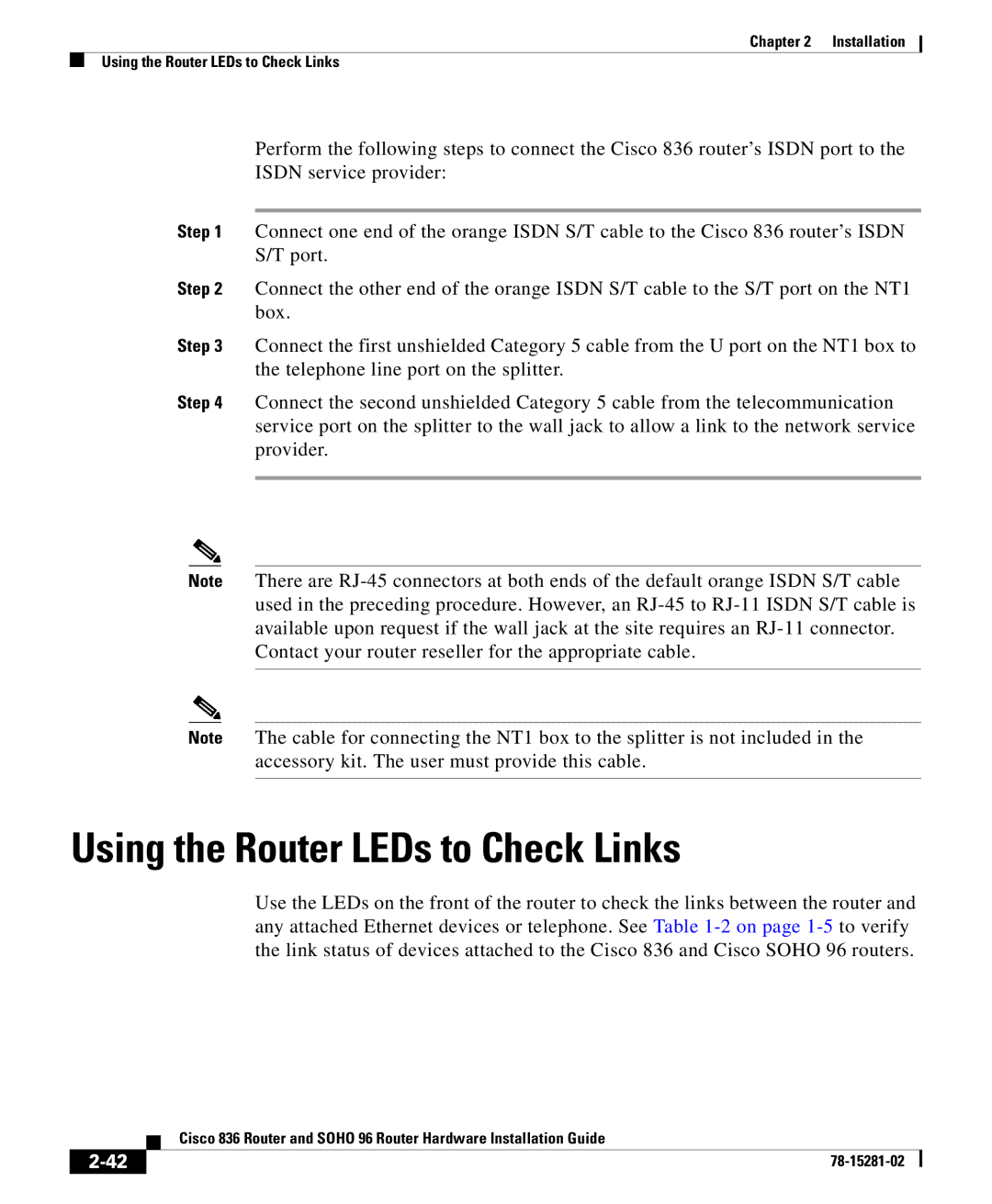 Cisco Systems 836, SOHO96 manual Using the Router LEDs to Check Links 