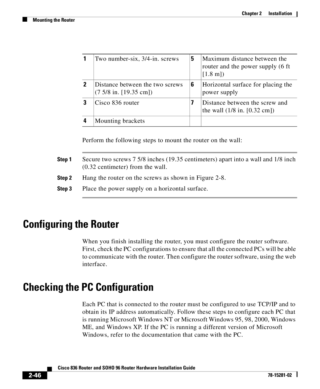 Cisco Systems 836, SOHO96 manual Configuring the Router, Checking the PC Configuration 