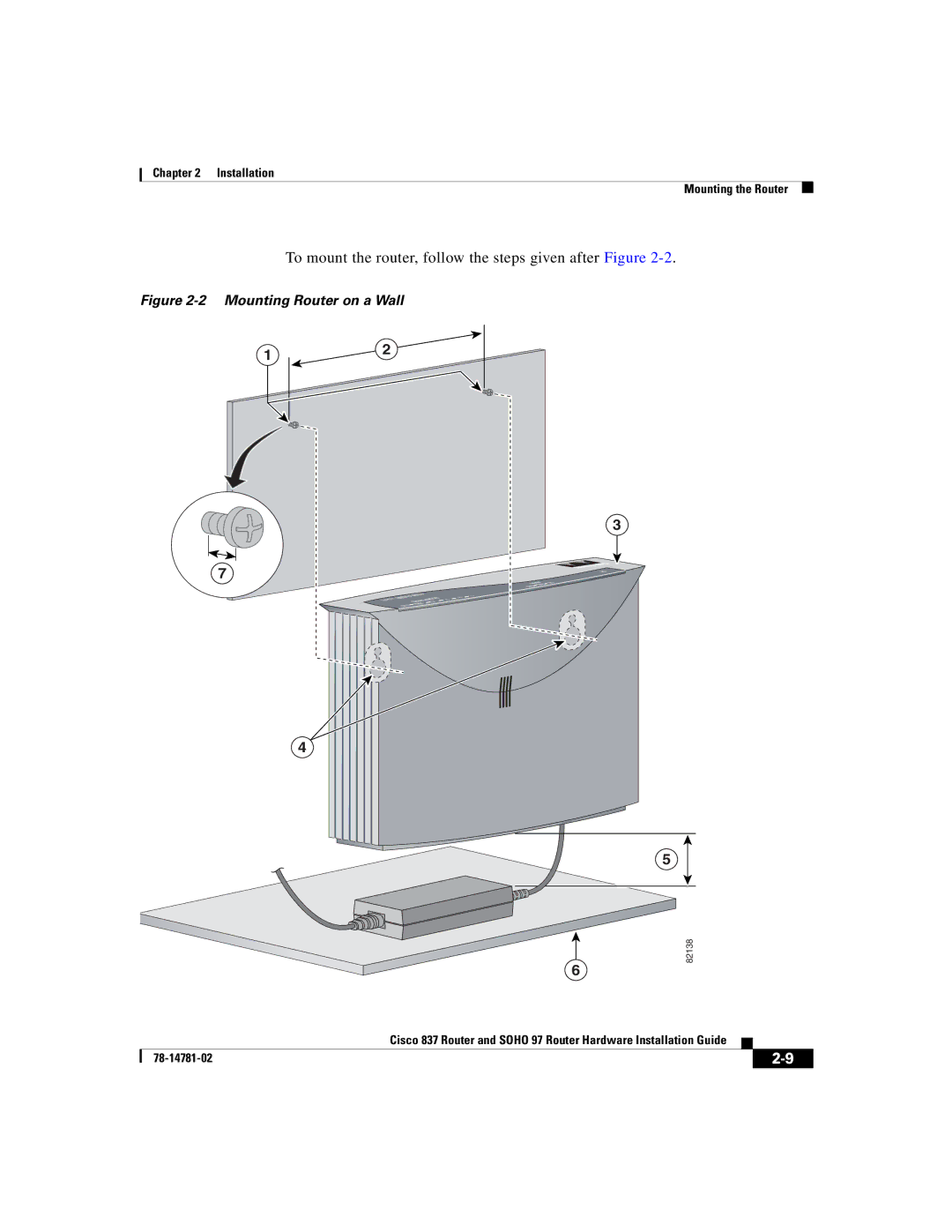 Cisco Systems SOHO 97, 837 manual To mount the router, follow the steps given after Figure 