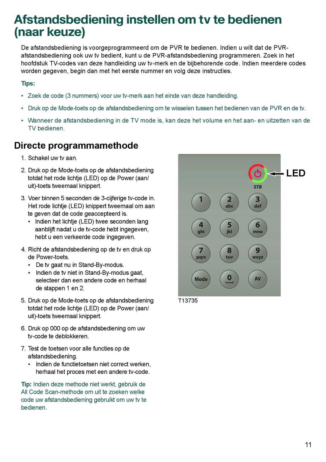 Cisco Systems 8455dvb manual Afstandsbediening instellen om tv te bedienen naar keuze, Directe programmamethode 