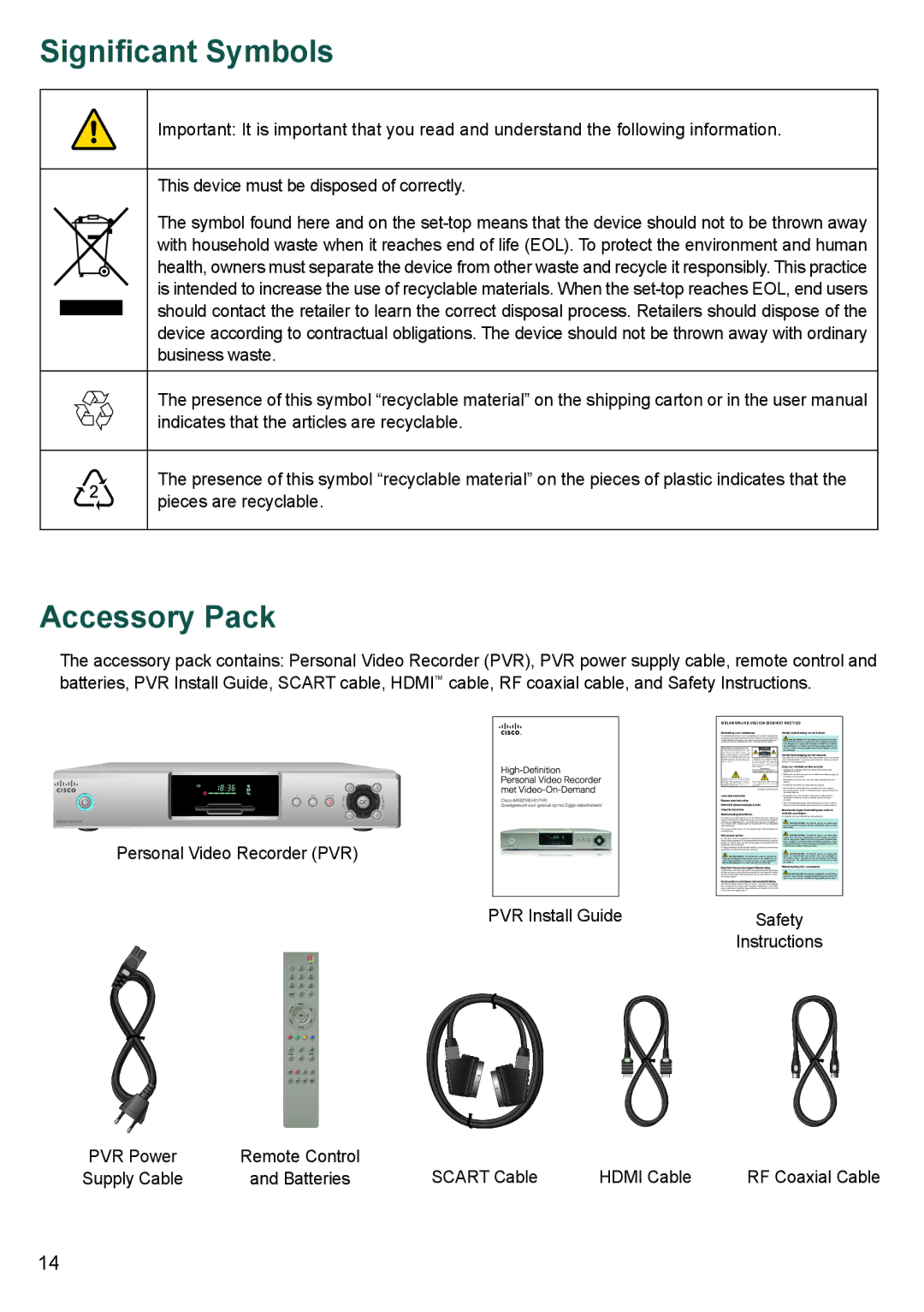 Cisco Systems 8455dvb manual Signiﬁcant Symbols, Accessory Pack 