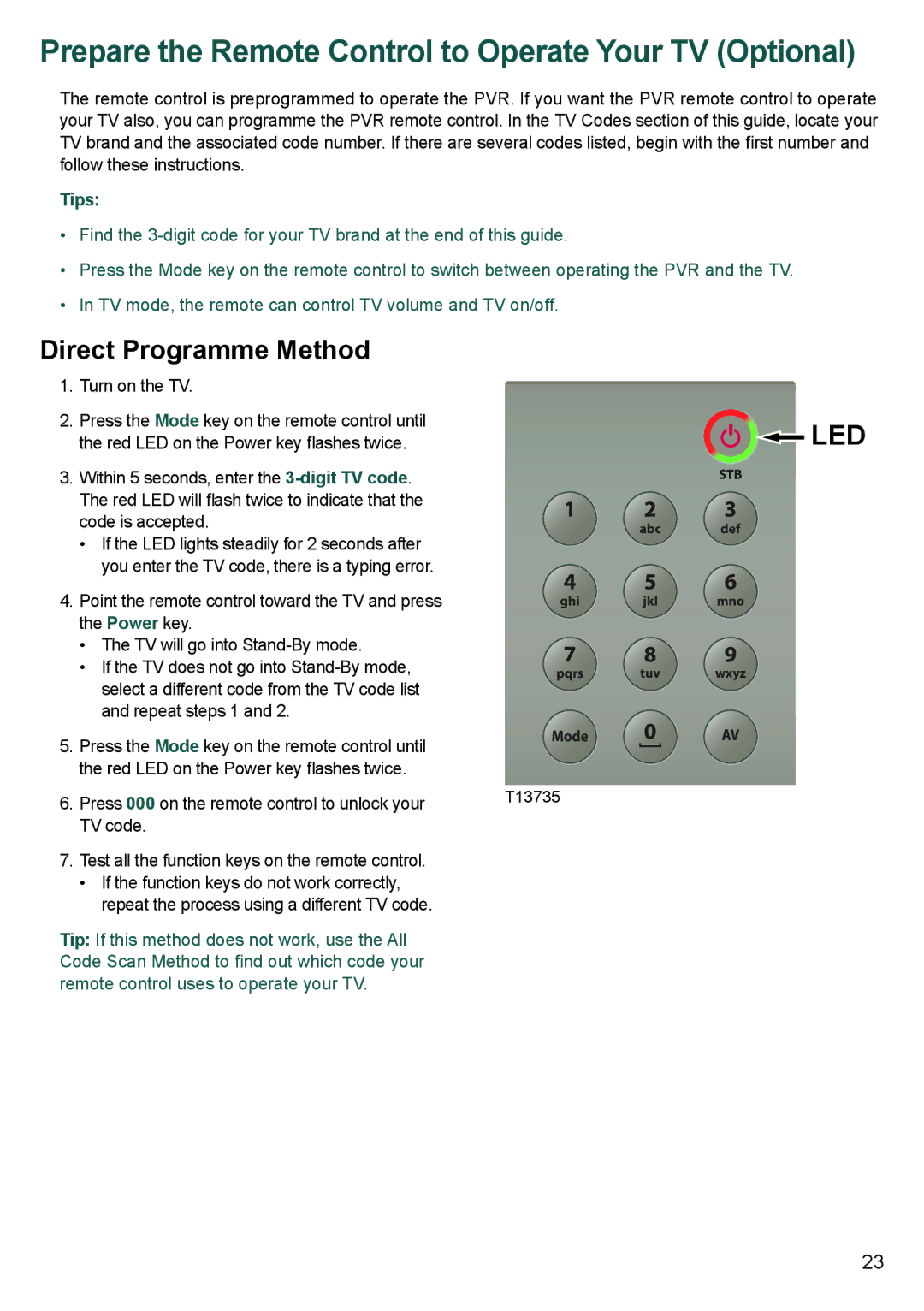 Cisco Systems 8455dvb manual Prepare the Remote Control to Operate Your TV Optional, Direct Programme Method 