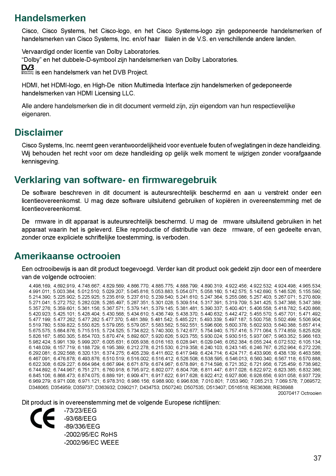 Cisco Systems 8455dvb manual Handelsmerken 