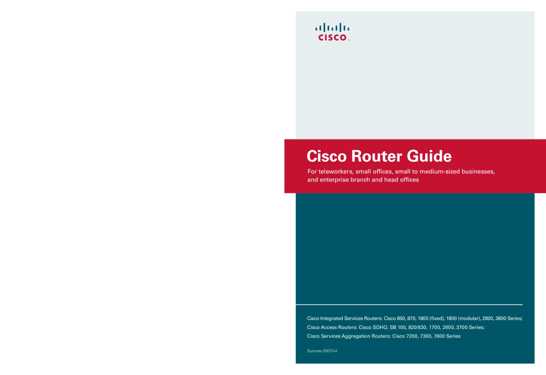 Cisco Systems 870, 850 manual Cisco Router Guide 