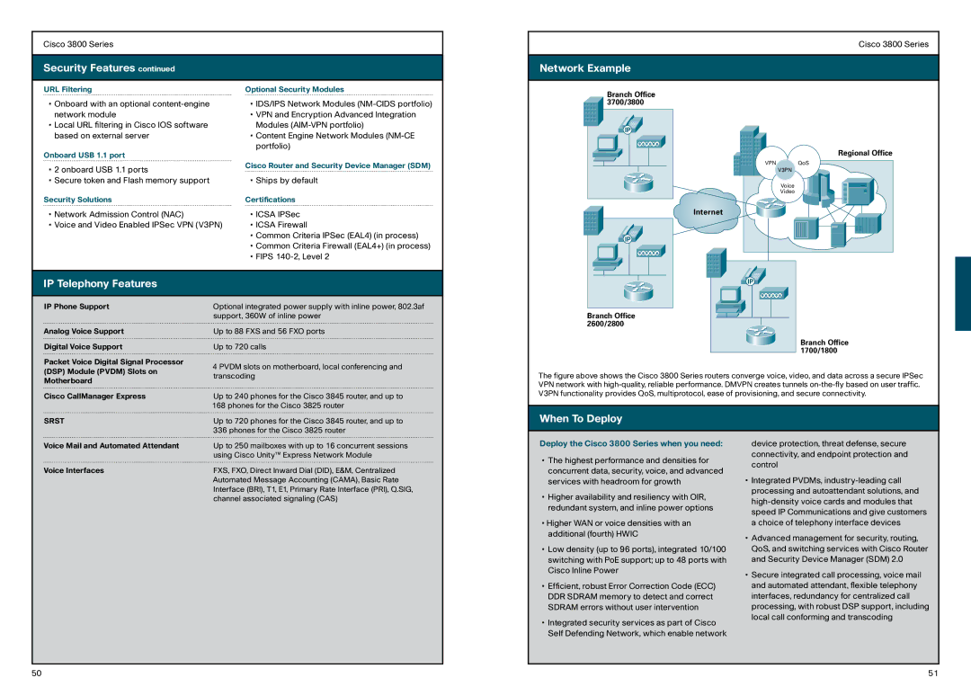 Cisco Systems 870, 850 manual IP Telephony Features, Srst, Deploy the Cisco 3800 Series when you need 