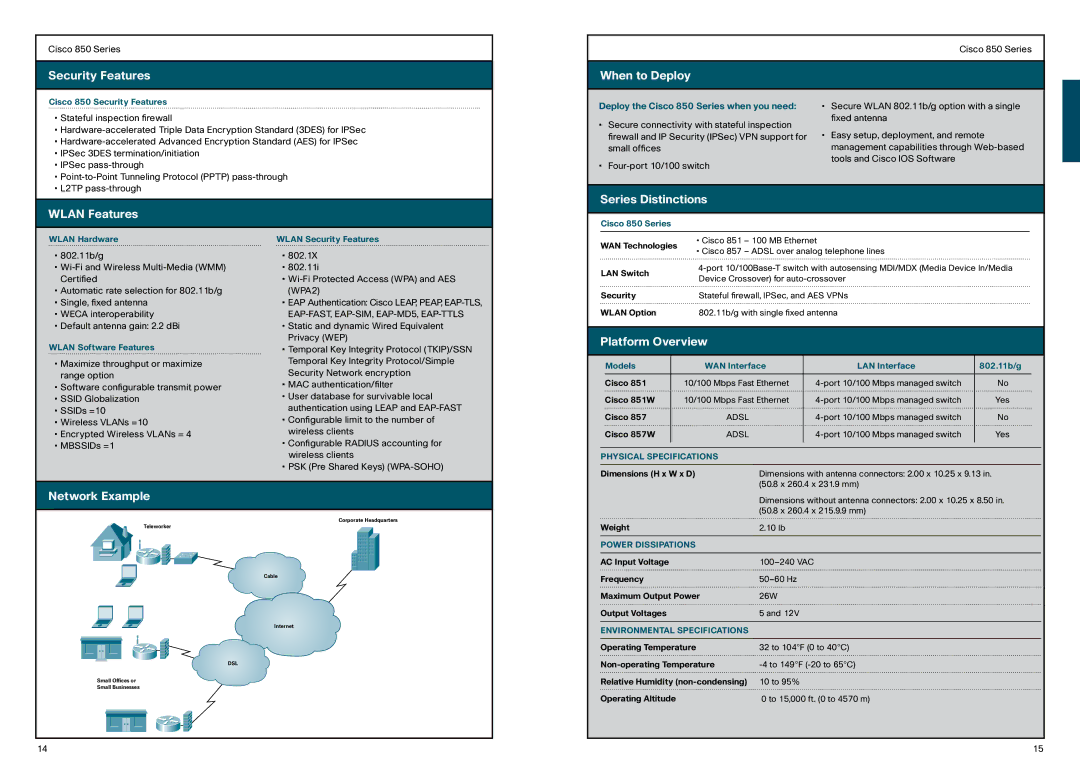 Cisco Systems 870, 850 manual Security Features, Wlan Features, When to Deploy, Series Distinctions, Platform Overview 