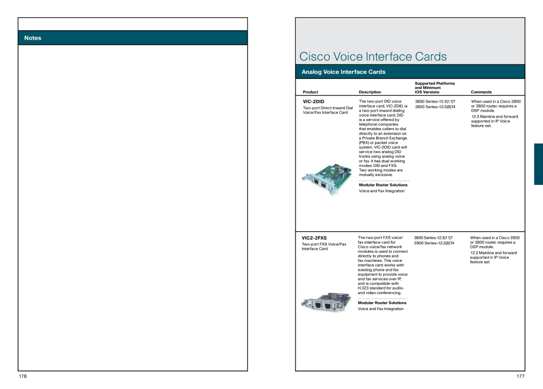 Cisco Systems 850, 870 manual Cisco Voice Interface Cards, Analog Voice Interface Cards, VIC-2DID, VIC2-2FXS 