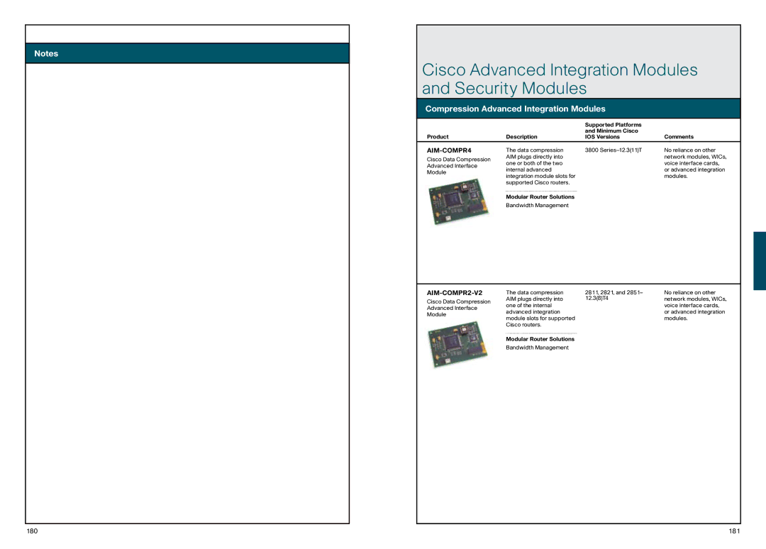 Cisco Systems 850, 870 manual Cisco Advanced Integration Modules Security Modules, Compression Advanced Integration Modules 