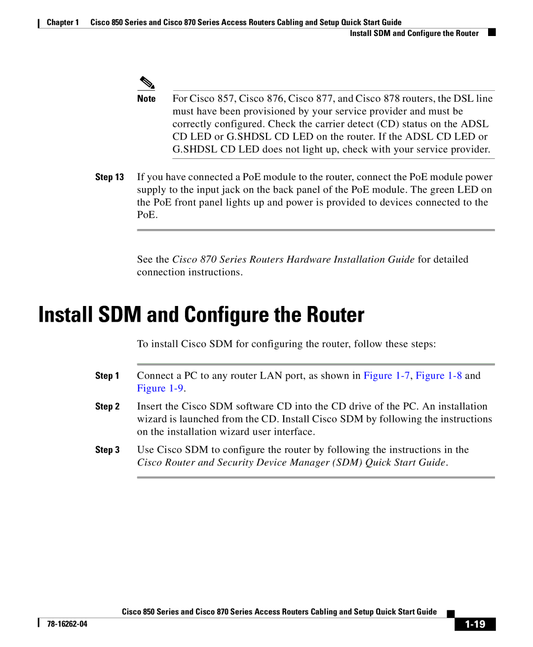 Cisco Systems 870 Series, 850 Series quick start Install SDM and Configure the Router 