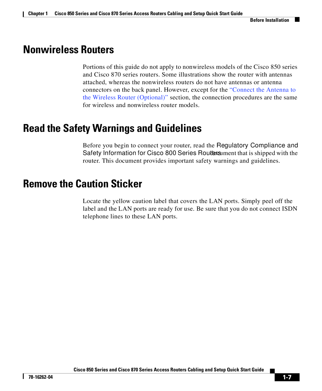 Cisco Systems 870 Series Nonwireless Routers, Read the Safety Warnings and Guidelines, Remove the Caution Sticker 