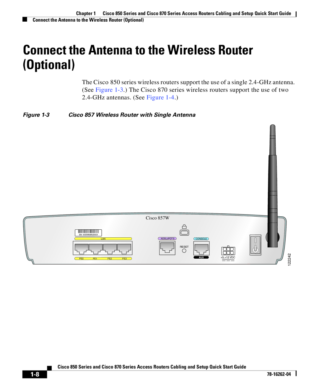 Cisco Systems 850 Series, 870 Series quick start Connect the Antenna to the Wireless Router Optional, Cisco 857W 