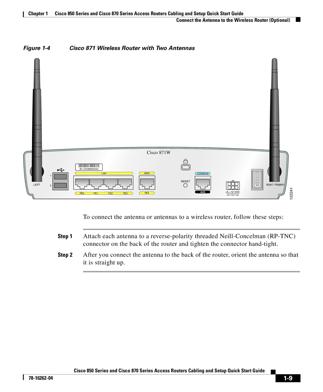 Cisco Systems 870 Series, 850 Series quick start Cisco 871 Wireless Router with Two Antennas 