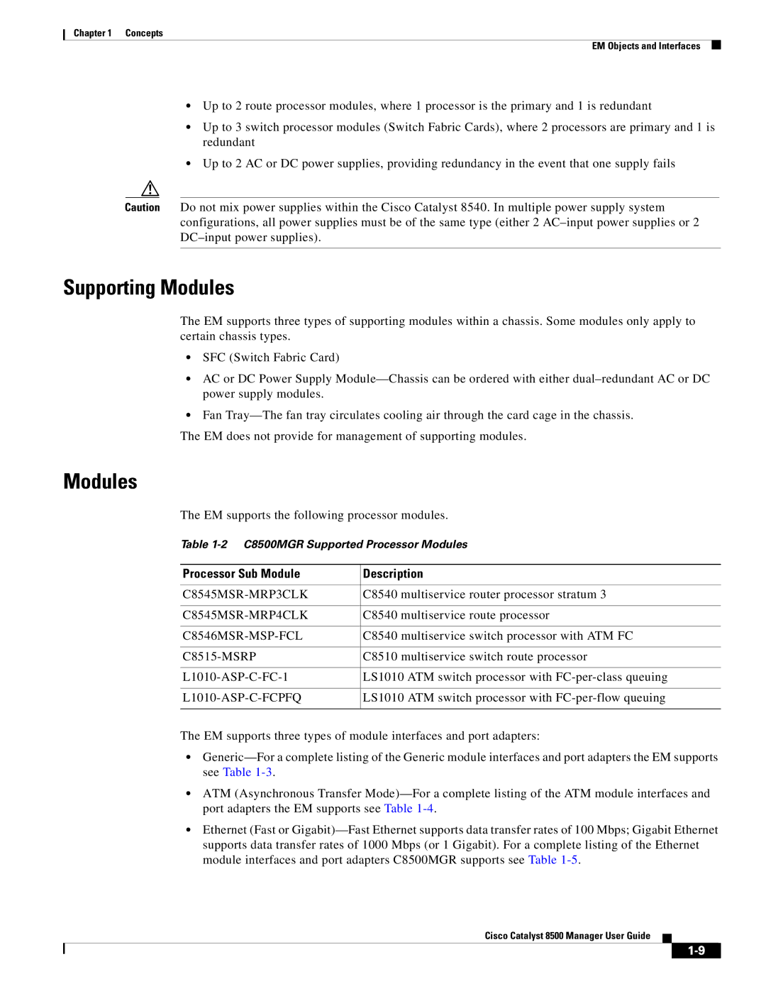 Cisco Systems 8500 manual Supporting Modules 