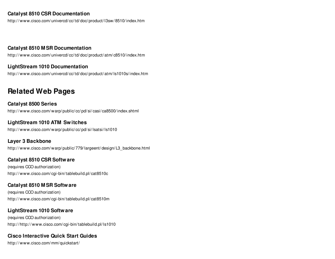 Cisco Systems 8510 manual Related Web Pages 