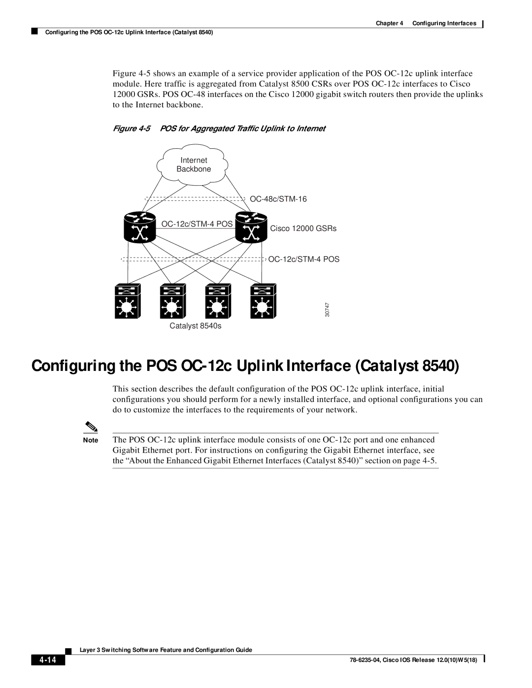 Cisco Systems 8510 CSR, 8540 CSR appendix Configuring the POS OC-12c Uplink Interface Catalyst 