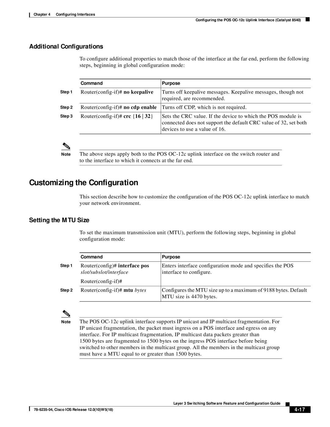 Cisco Systems 8510 CSR, 8540 CSR appendix Customizing the Configuration, Additional Configurations, Setting the MTU Size 