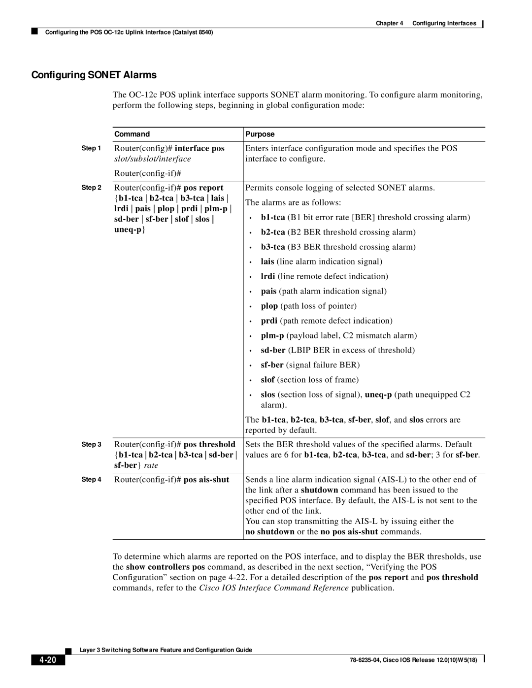 Cisco Systems 8510 CSR, 8540 CSR appendix Configuring Sonet Alarms 