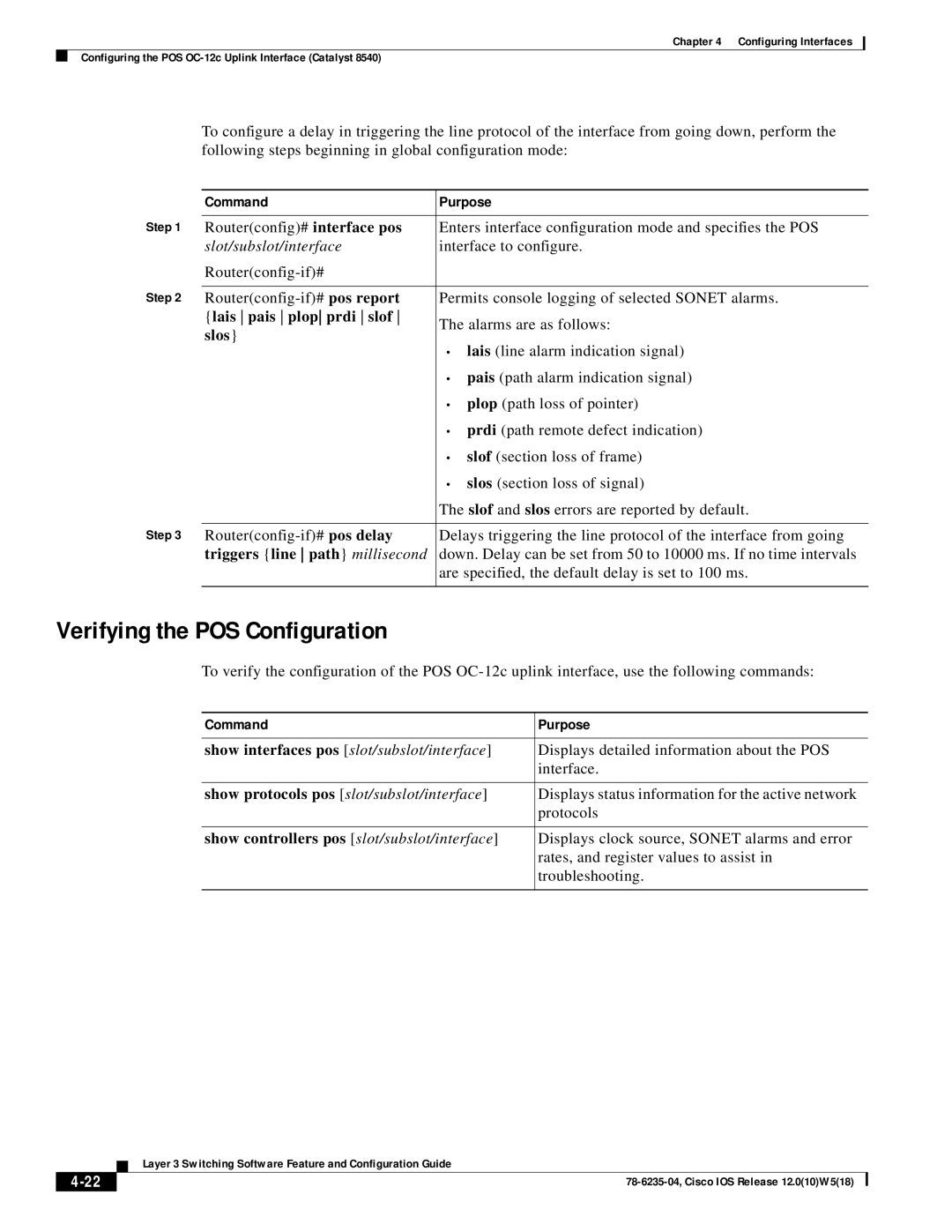 Cisco Systems 8540 appendix Verifying the POS Configuration, Lais pais plop prdi slof, Slos, Triggers line path millisecond 