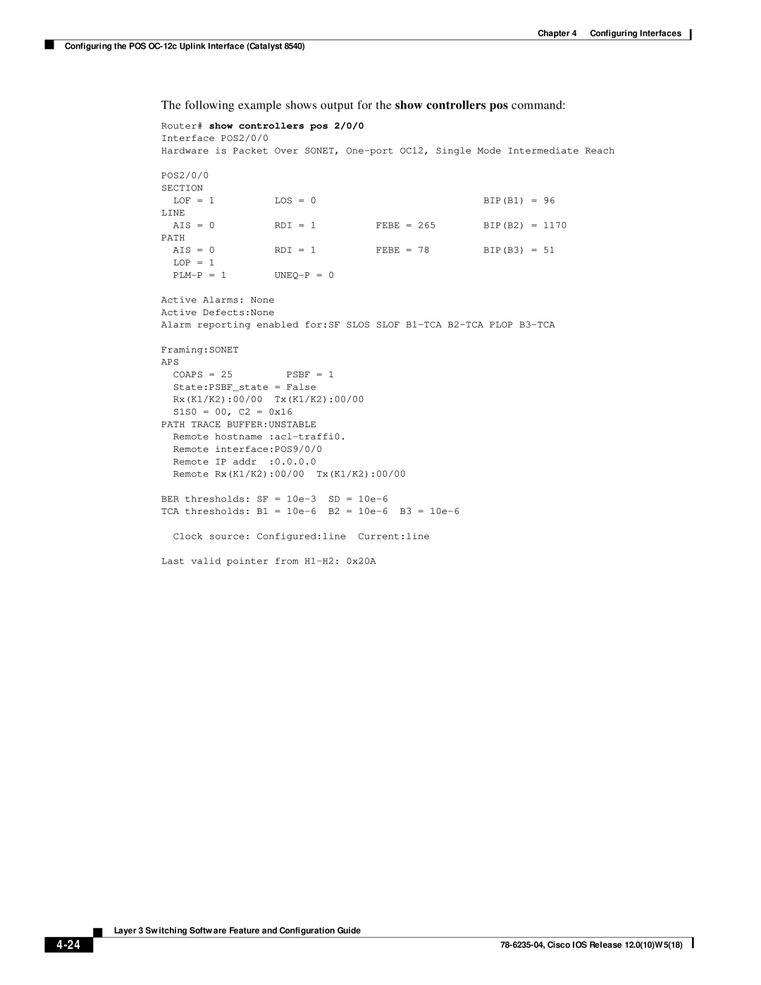 Cisco Systems 8540 CSR, 8510 CSR appendix Router# show controllers pos 2/0/0, Lop = Plm-P 