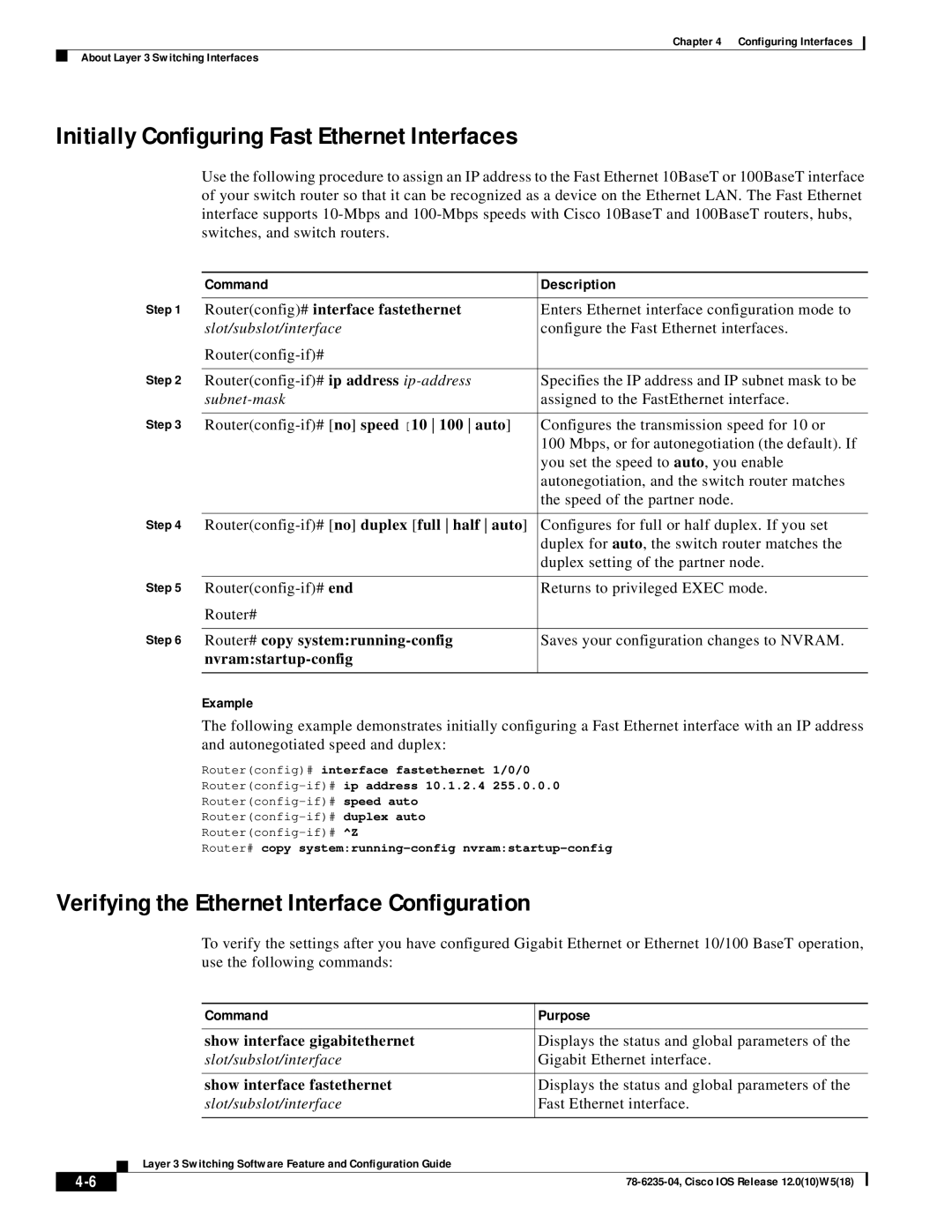 Cisco Systems 8540 CSR Initially Configuring Fast Ethernet Interfaces, Verifying the Ethernet Interface Configuration 