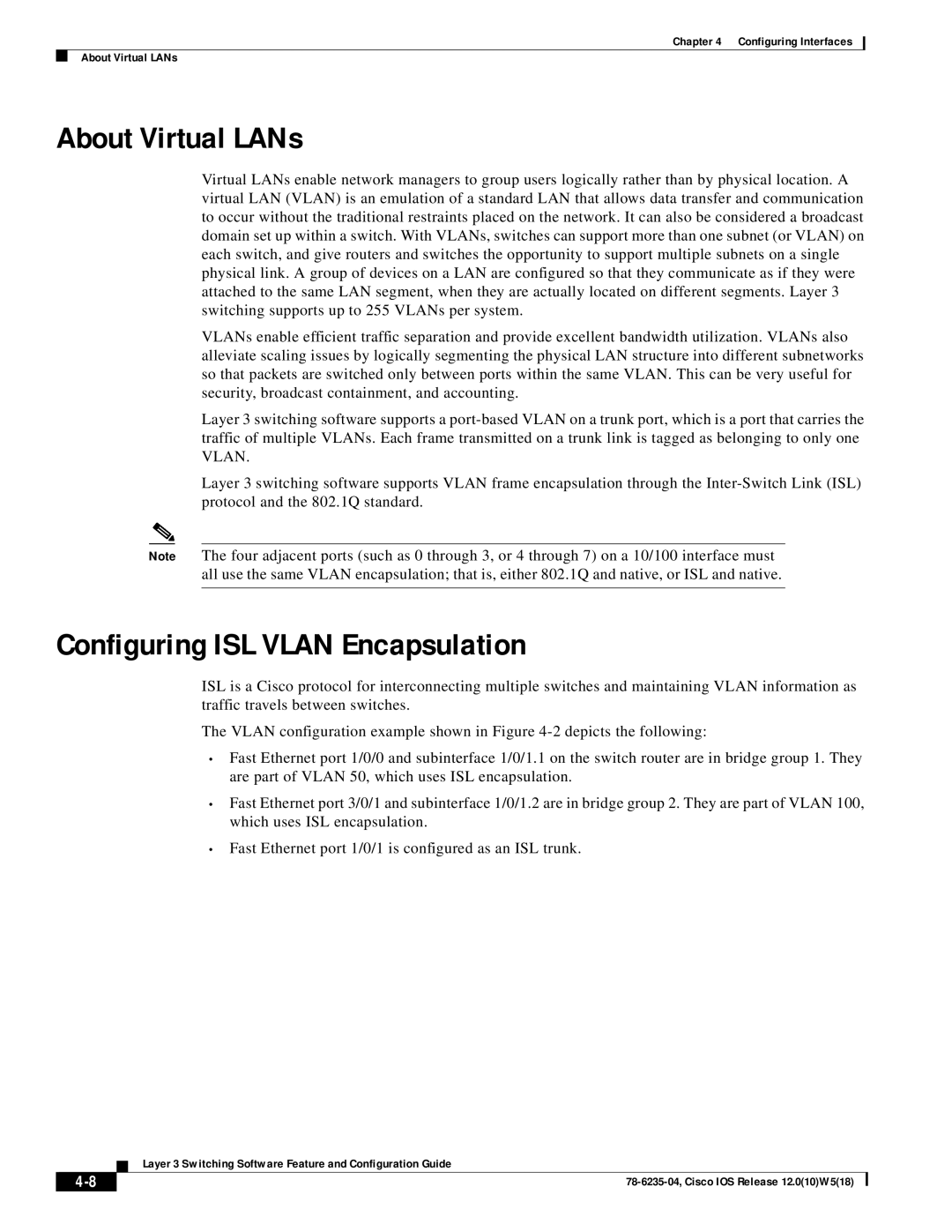 Cisco Systems 8510 CSR, 8540 CSR appendix About Virtual LANs, Configuring ISL Vlan Encapsulation 