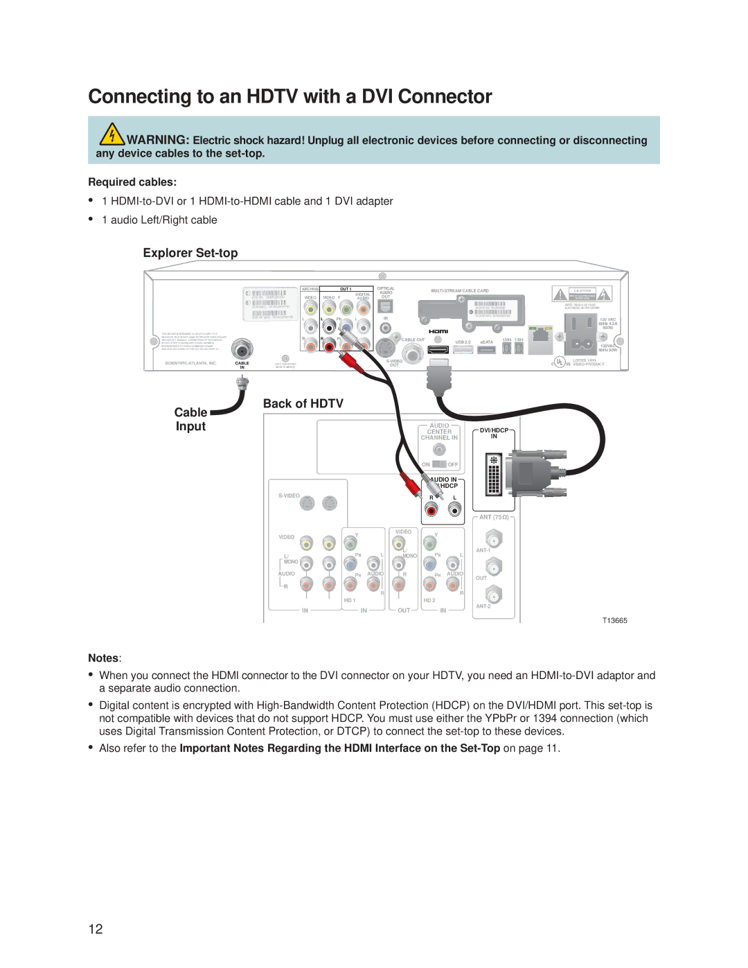 Cisco Systems 8540HDC, 8450HDC Connecting to an Hdtv with a DVI Connector, Video Audio Optical MULTI-STREAM Cable Card OUT 