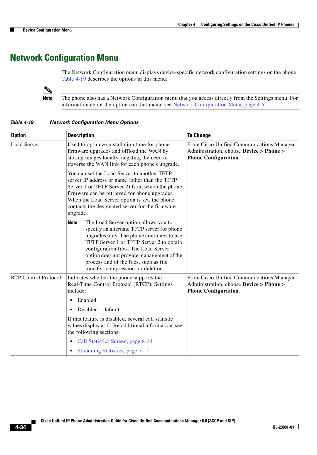 Cisco Systems 8.6 manual Network Configuration Menu, Call Statistics Screen, Streaming Statistics 