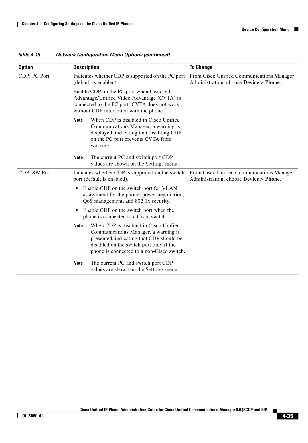 Cisco Systems 8.6 manual Option Description To Change 