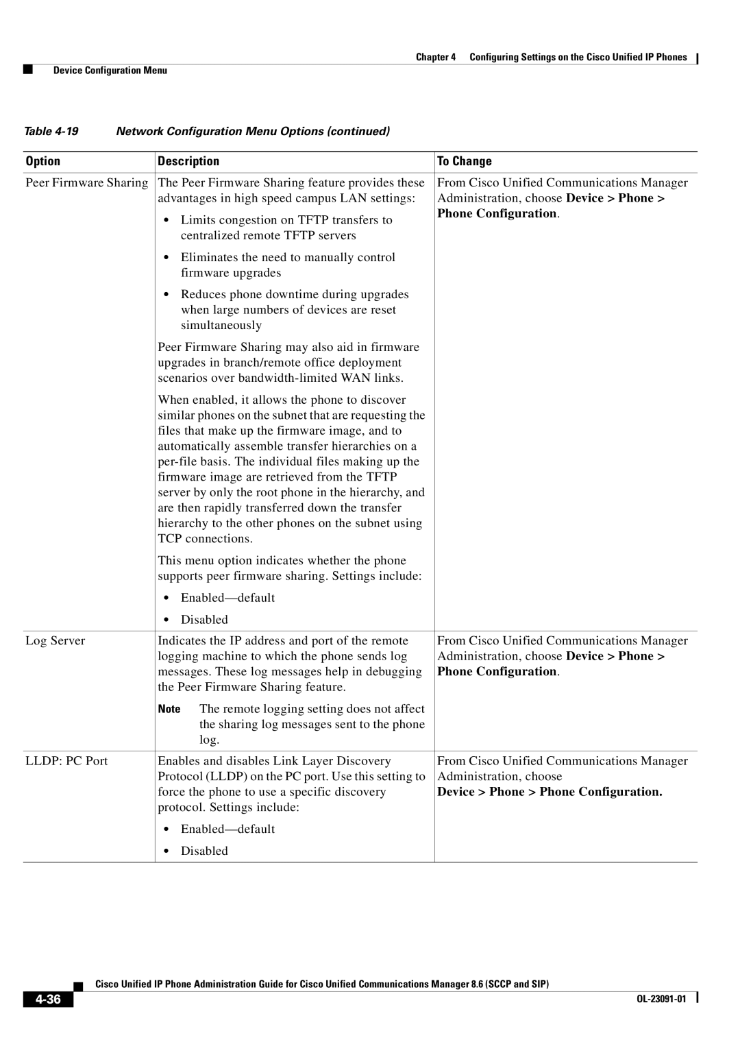 Cisco Systems 8.6 manual Device Phone Phone Configuration, Protocol. Settings include Enabled-default Disabled 