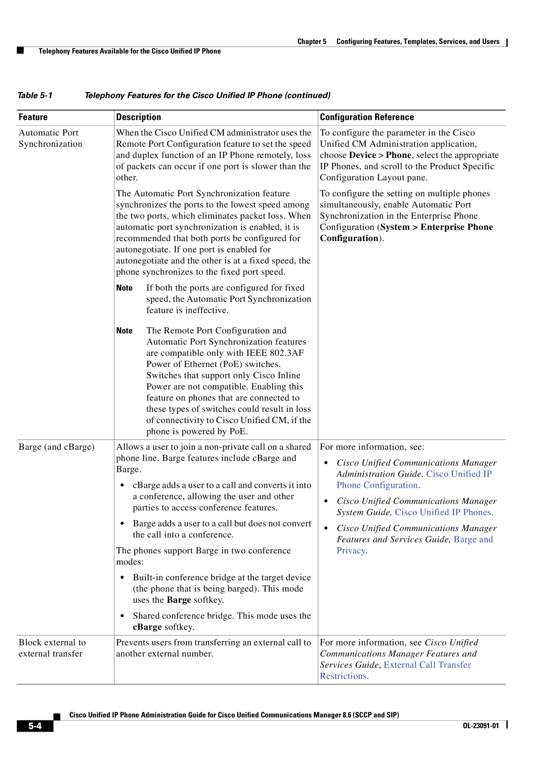 Cisco Systems 8.6 manual Configuration System Enterprise Phone, Services Guide, External Call Transfer, Restrictions 