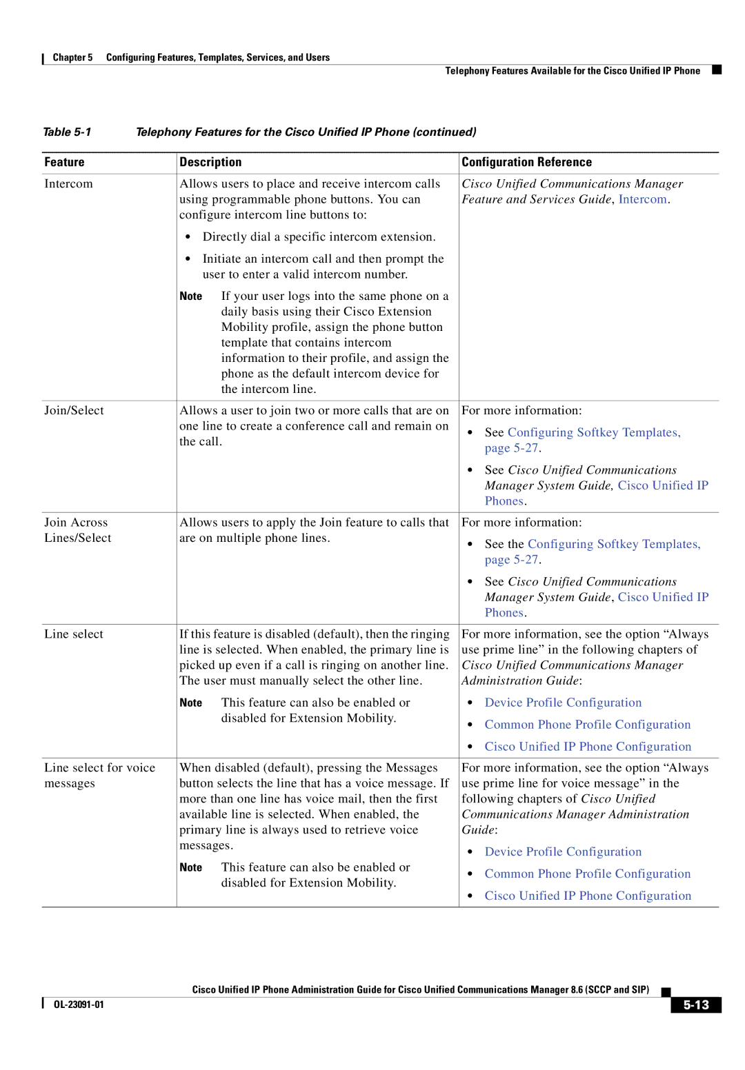 Cisco Systems 8.6 manual Feature and Services Guide, Intercom, See Cisco Unified Communications 