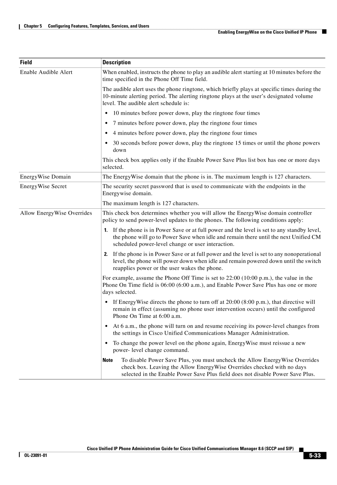 Cisco Systems 8.6 manual Field Description 