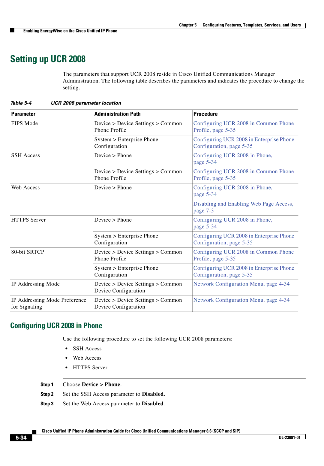 Cisco Systems 8.6 manual Setting up UCR, Configuring UCR 2008 in Phone, Choose Device Phone 