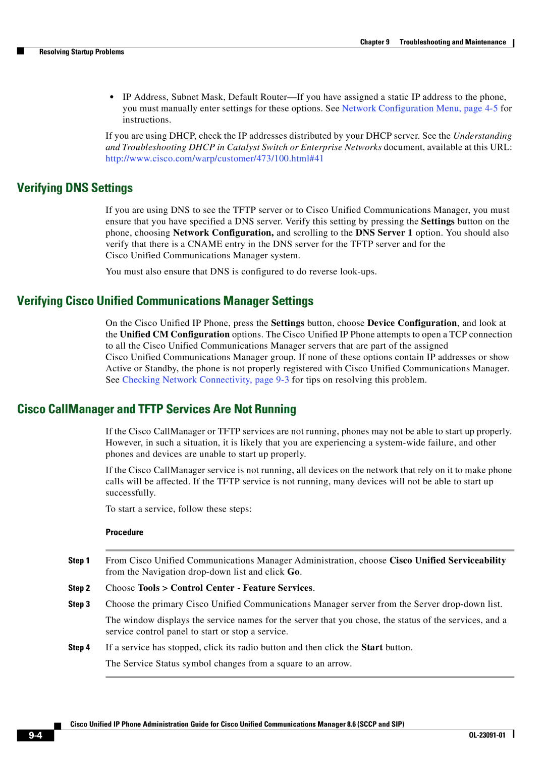 Cisco Systems 8.6 manual Verifying DNS Settings, Verifying Cisco Unified Communications Manager Settings 