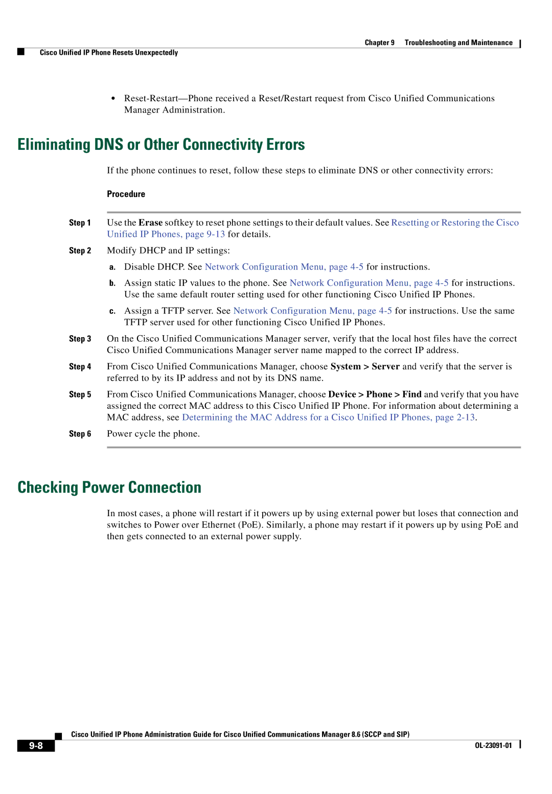 Cisco Systems 8.6 manual Eliminating DNS or Other Connectivity Errors, Checking Power Connection 