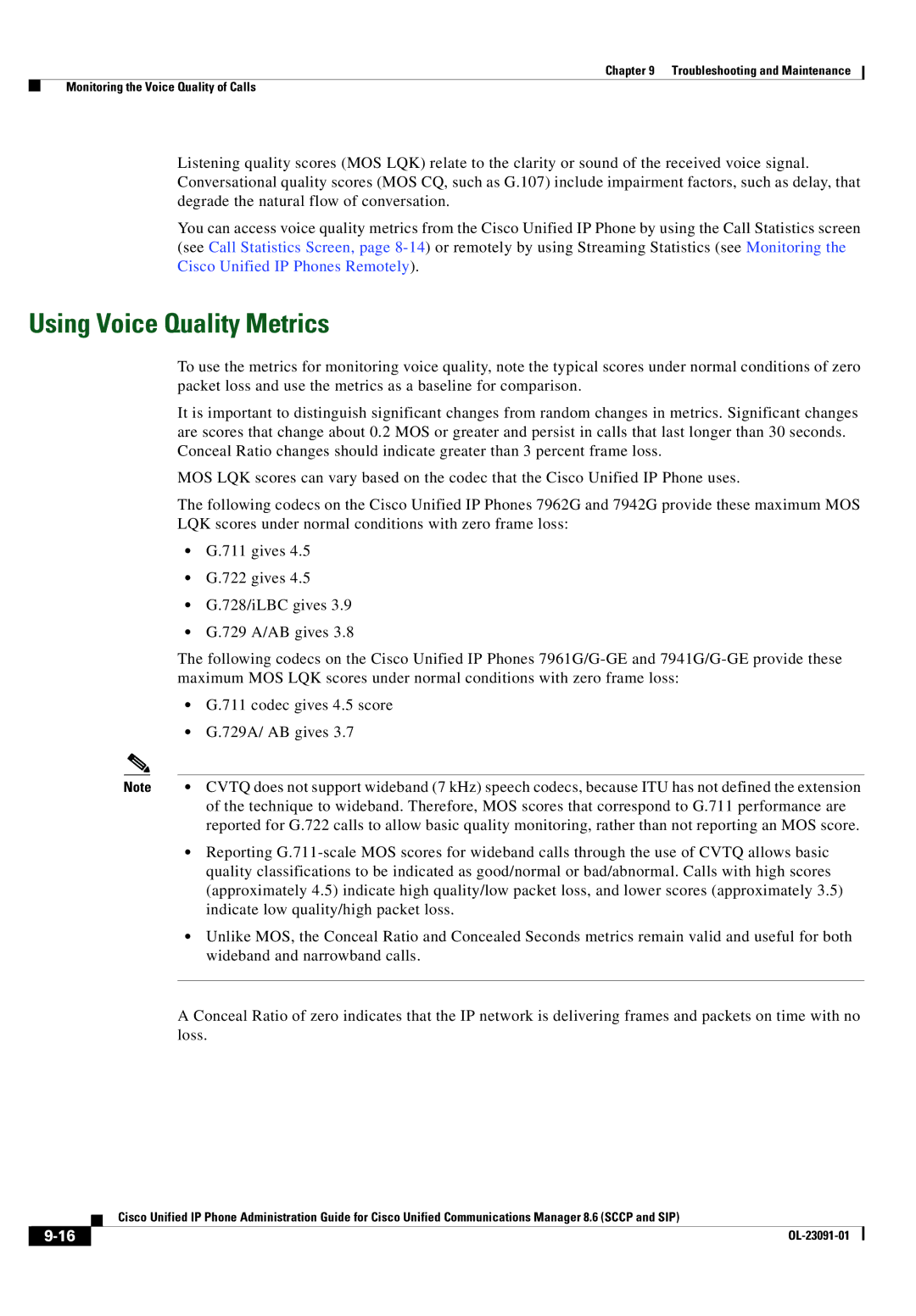 Cisco Systems 8.6 manual Using Voice Quality Metrics 