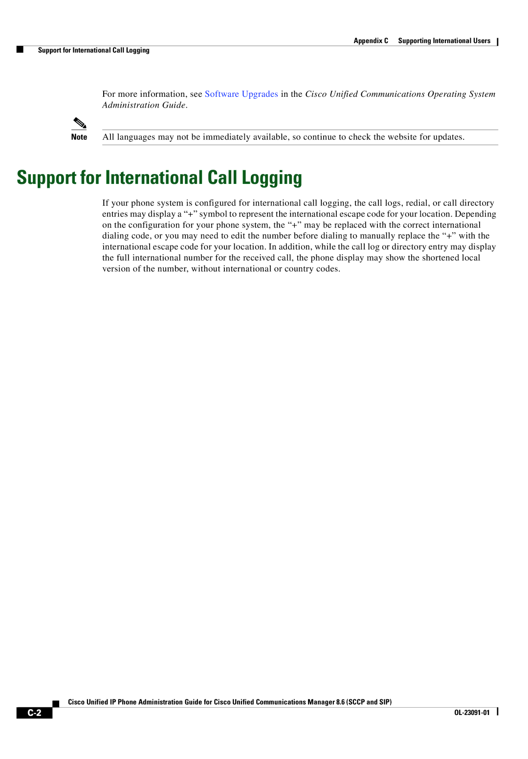 Cisco Systems 8.6 manual Support for International Call Logging 