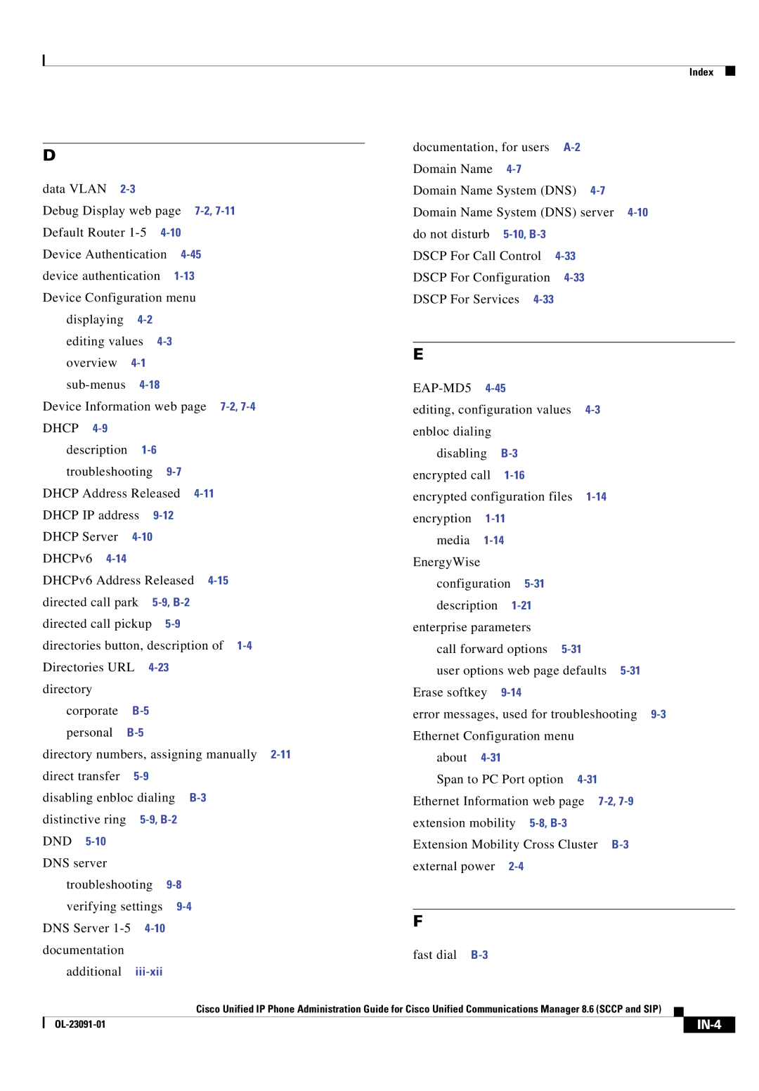 Cisco Systems 8.6 manual Fast dial B-3, IN-4 