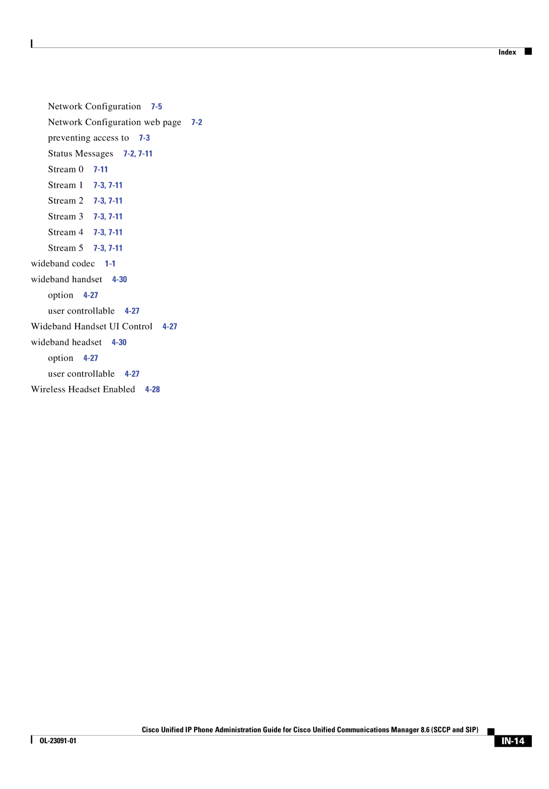 Cisco Systems 8.6 manual Stream, IN-14 