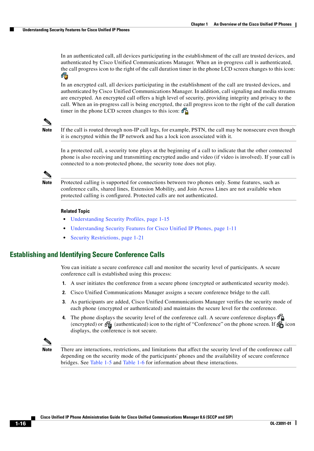 Cisco Systems 8.6 manual Establishing and Identifying Secure Conference Calls, Related Topic 