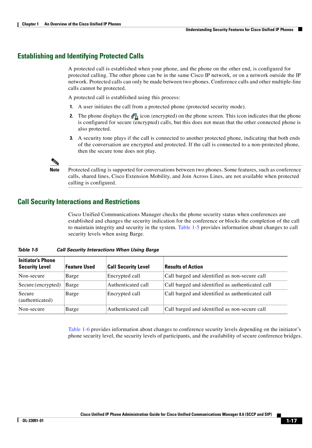 Cisco Systems 8.6 manual Establishing and Identifying Protected Calls, Call Security Interactions and Restrictions 