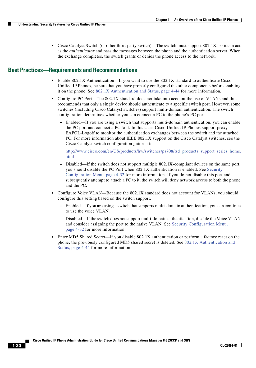 Cisco Systems 8.6 manual Best Practices-Requirements and Recommendations 