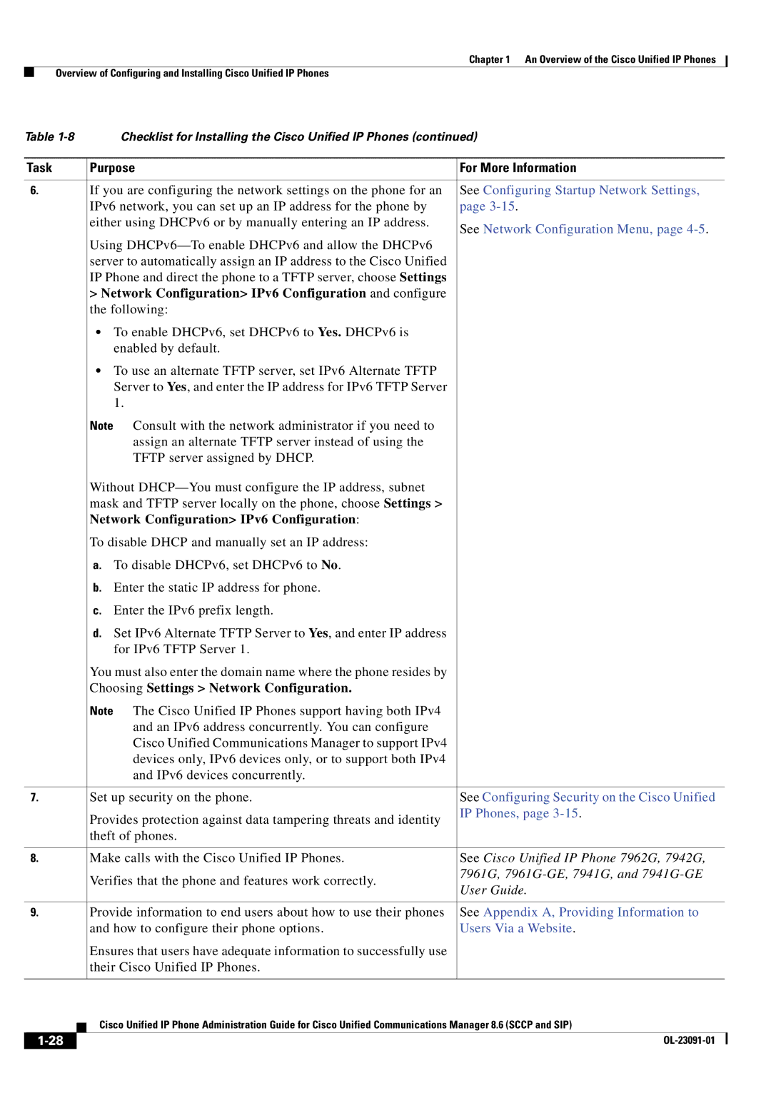 Cisco Systems 8.6 manual Network Configuration IPv6 Configuration and configure, See Cisco Unified IP Phone 7962G, 7942G 