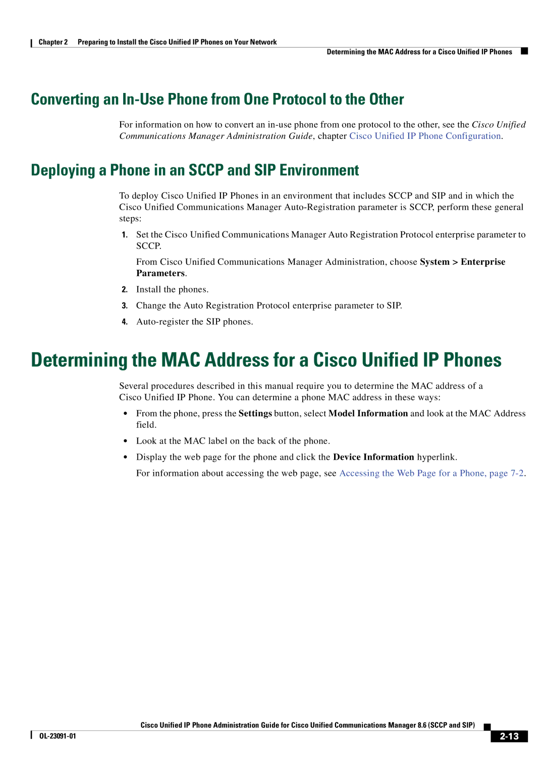 Cisco Systems 8.6 manual Converting an In-Use Phone from One Protocol to the Other 