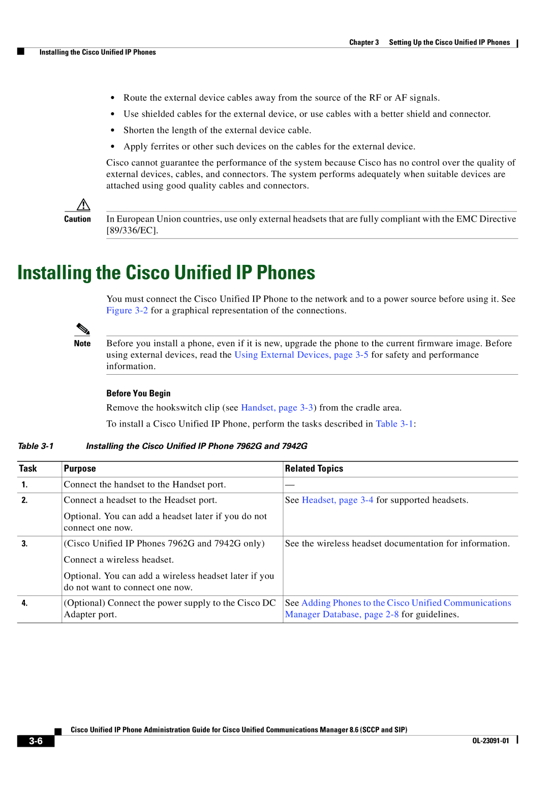 Cisco Systems 8.6 manual Installing the Cisco Unified IP Phones, Before You Begin, Adapter port 