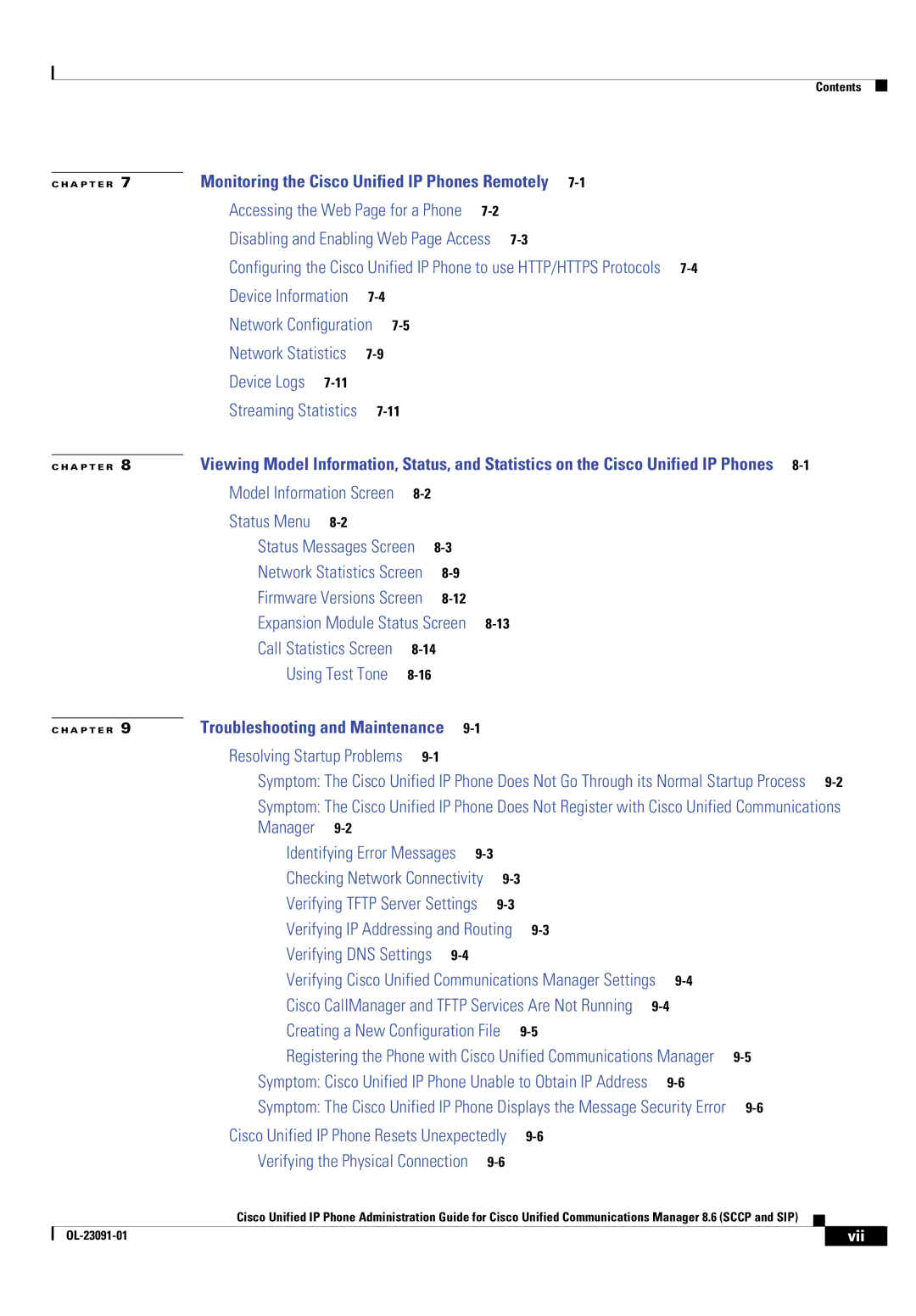 Cisco Systems 8.6 manual Network Configuration, Vii 